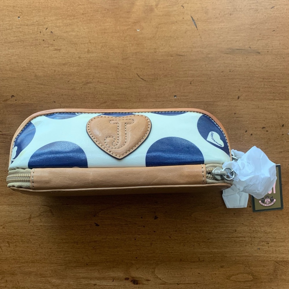 Juicy Couture Cream, Navy & Tan Polka Dot Cosmetic Case